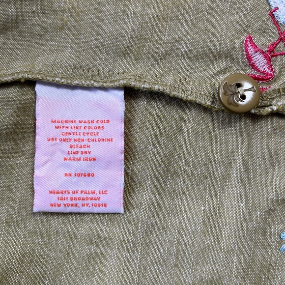 Hearts of Palm Green Linen Blend Shirt with Flamingos - Size 10 - Picture 10 of 11